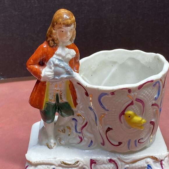 Gold Castle Ceramic Aristocrat Man Planter With Yellow Bird Japan Vintage - Picture 2 of 10